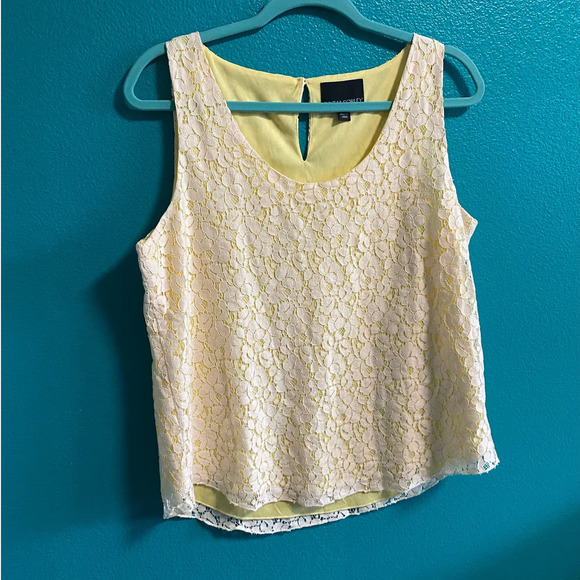 Cynthia Rowley Yellow and White Lace Tank Top Women's Large - Picture 2 of 7